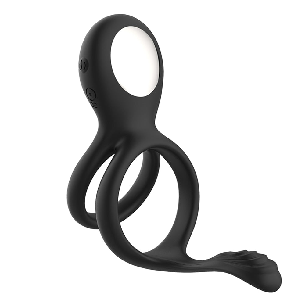 10 Modes Vibrator Penis Ring Clitoris Stimulator Delay Ejaculation Couples G-Spot Vibrator Double Cock Ring Sex Toys for Men