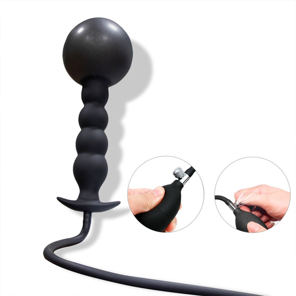 Inflatable Dildo Anal Plug With 5 Beads Built-in Anal Expander Butt Plug Dilator G Spot Stimulator Prostate Massager Sex Toys