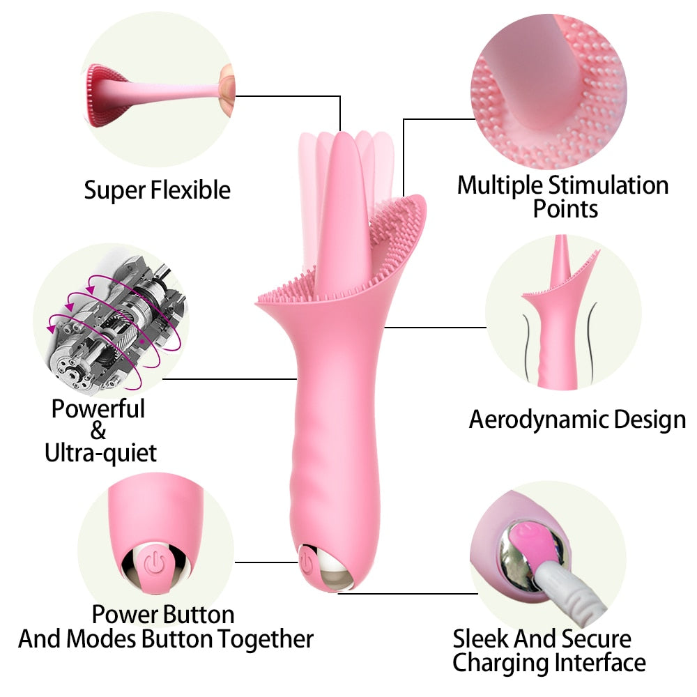 3 in 1 Tongue Licking Vibrator Rechargeable Massager 10 Speed Quiet Clitoris Stimulator