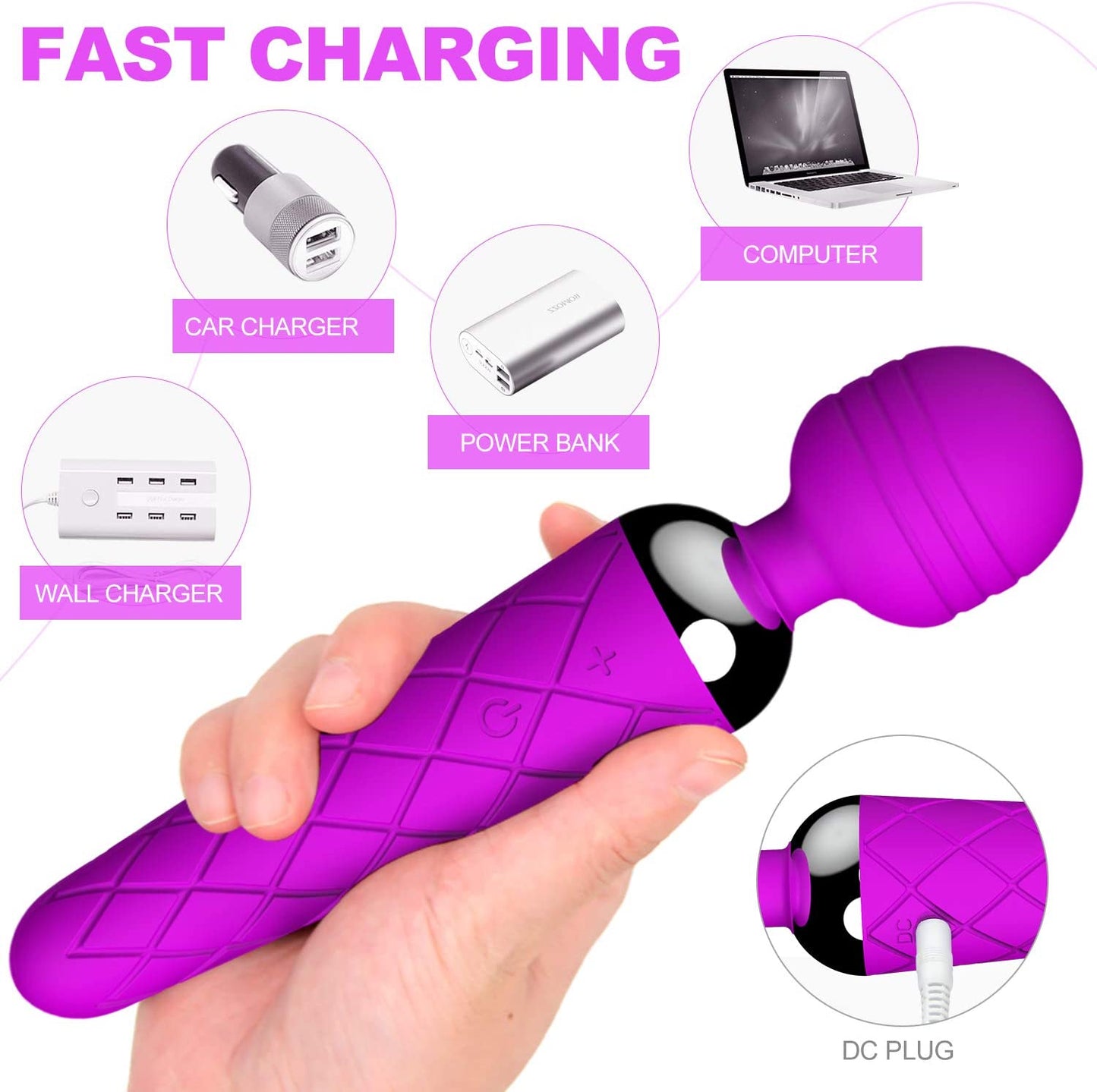 Powerful Dildo Vibrator AV Stick Magic Wand Clit Stimulator Body Massager USB Rechargeable Adult Sex Toy for Women Waterproof