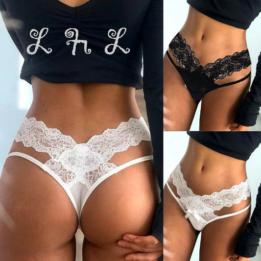 Sexy Women Bandage Hollow Out Lace Thong Panties Lingerie T back Lingerie Soft Comfortable Bowknot Underwear