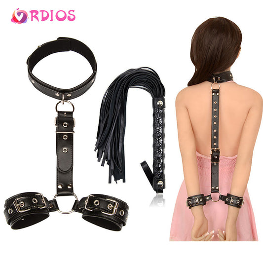 VRDIOS Erotic Sex Toys For Couples Woman Sexy BDSM Bondage Handcuffs Neck Collar Whip For Adult Toys Slave Sex Accessories