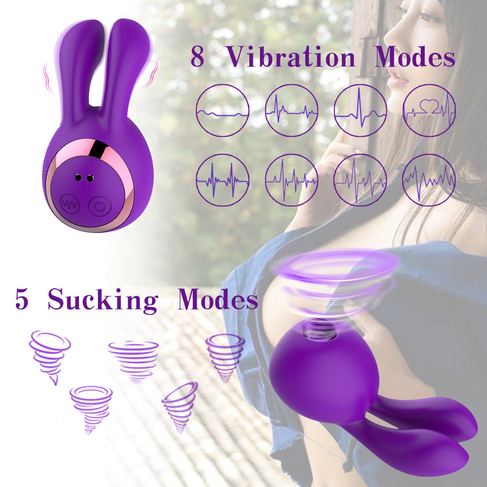 Rabbit Penis Vibrator G Spot Clitoris Massager 8 Vibration &amp; 5 Suction Modes Vibrating Bunny Adult Sex Toys for Women Couple