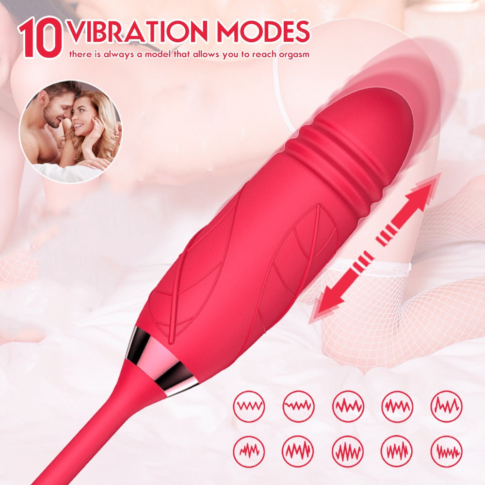 Rose Anal Telescopic Clitoris Sucking Vibrators For Women Dildo  & Clit Stimulator Waterproof Adult tail butt plug Sex Toys