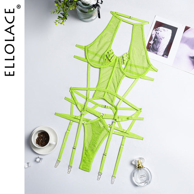 Ellolace Sexy Exotic Costumes Sensual Lingerie Transparent Bandage Erotic Apparel Porn Goth Mesh Sex Outfit